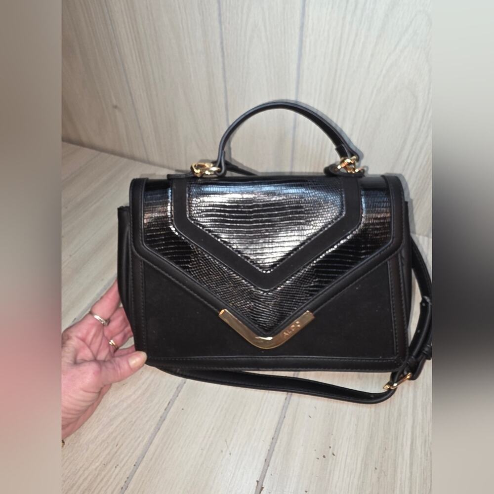 Aldo Caland Black Embossed Leather Crossbody Bag